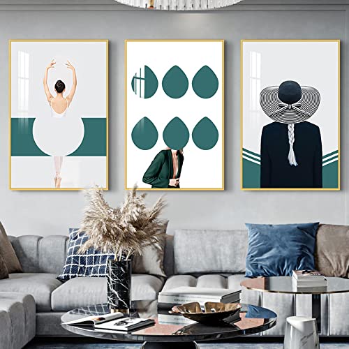 Affiches danse filles vert jaune pour illuminer un mur vide deco chambre femme moderne 3 toiles