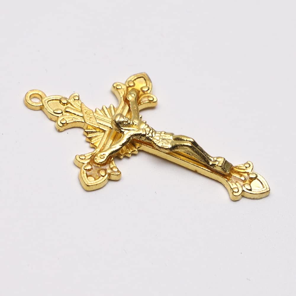 100pcs of Rosary Part Large Flared Sunburst Fleur-De-Lis Crucifix 2 1/8" for Making Rosary