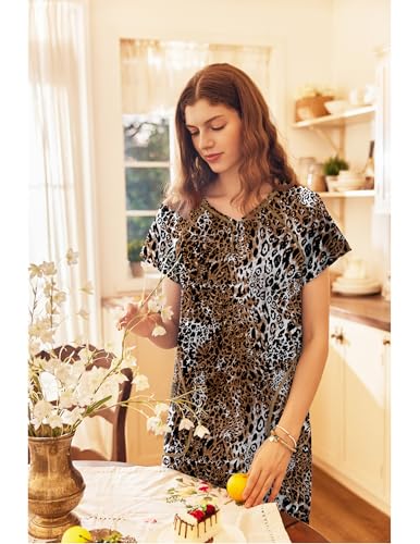 Image of Ekouaer Long Nightgown Women's Loungewear Short Sleeve Sleepwear Full Length Sleep Shirt with Pockets