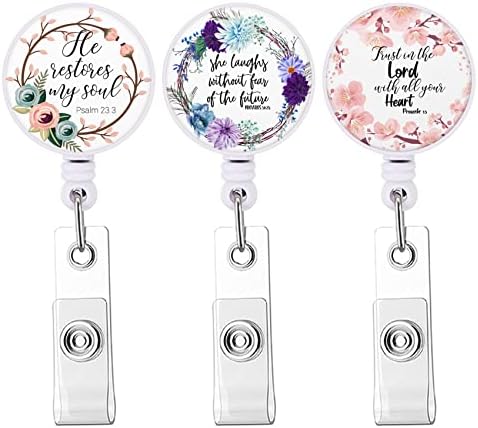 Retractable Badge Reel Cute Badge Holder with Alligator Clip Nurse Name Decorative Badge Reels on ID Card Holders for Teacher, Student, Office Worker(Bible Verse)