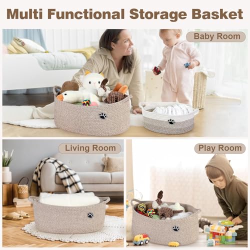 Image of Optish Dog Toy Basket, 30L Toy Box and Bin for Dog Cat Storage, 19.7 inch X 11 inch X 7.9 inch Large Woven Rope Basket for Blankets, Living Room, Bedroom, Brown
