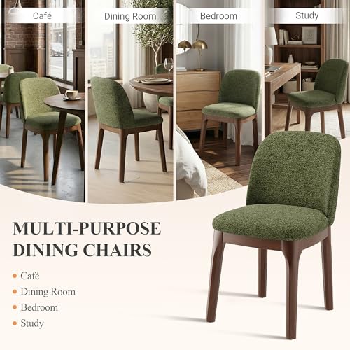 Image of MALOL Upholstered Dining Chairs with Thickened Solid Wood Legs, Mid Century Modern Kitchen & Dining Room Chairs Set of 4, Comfortable Side Chairs for Dining Room, Kitchen, Green