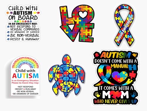 6 pcs Autism Car Stickers. Autism Awareness Alert Responders 5 inches (6)