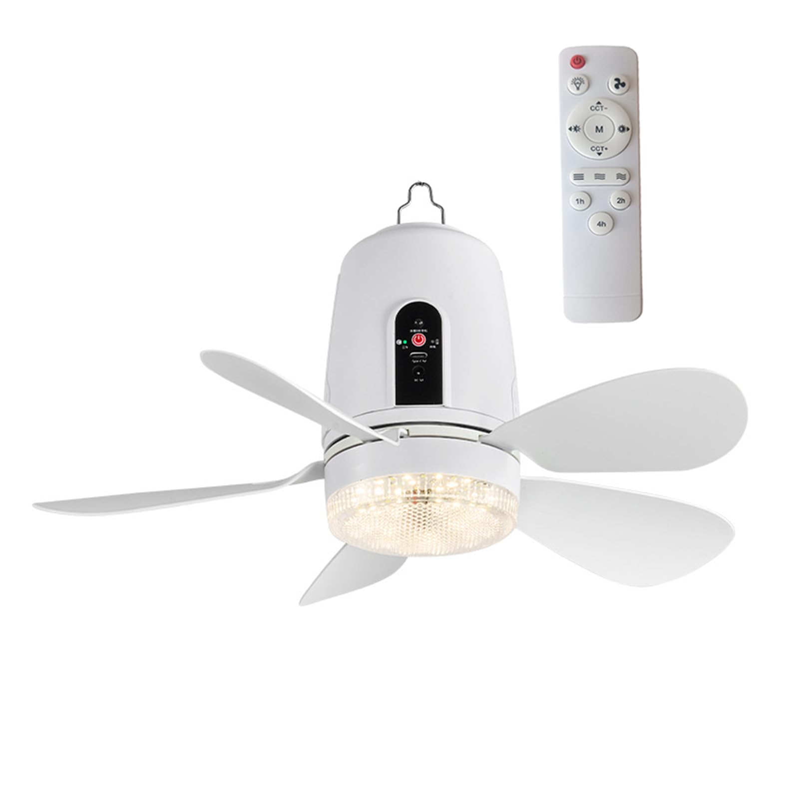 Ventilador de techo portátil recargable con luz LED y control remoto para camping