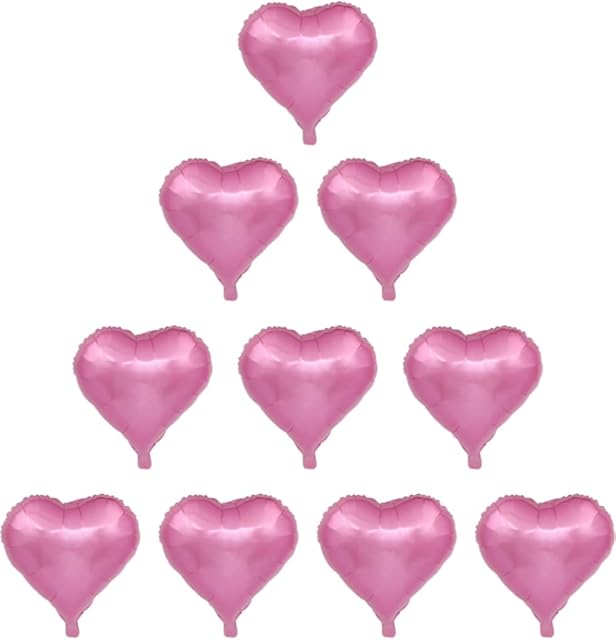 10Pcs Heart Shape Balloons in 18Inch, Decoration Supplies Foil Mylar Helium Balloons, Love Heart Balloons for Birthday Parties/Anniversary/Valentines Day, Reusable Heart Foil Balloons in Pink