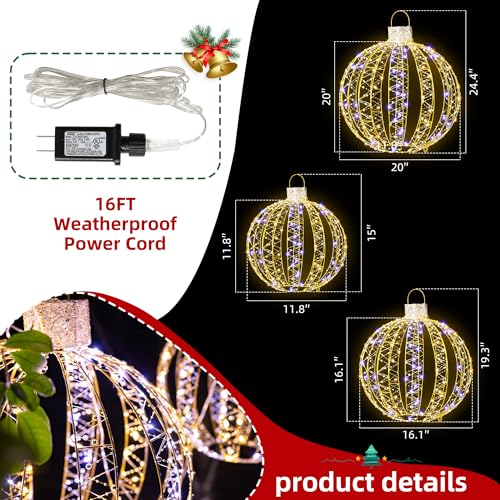Shintenchi 3 Pack Christmas Lighted Balls, Outdoor/Indoor Hanging Decoration, Large Lighting Ball 15" 20" 25" Sphere Light for Holiday Decor, Yard, Lawn and Party by Shintenchi - Image 2