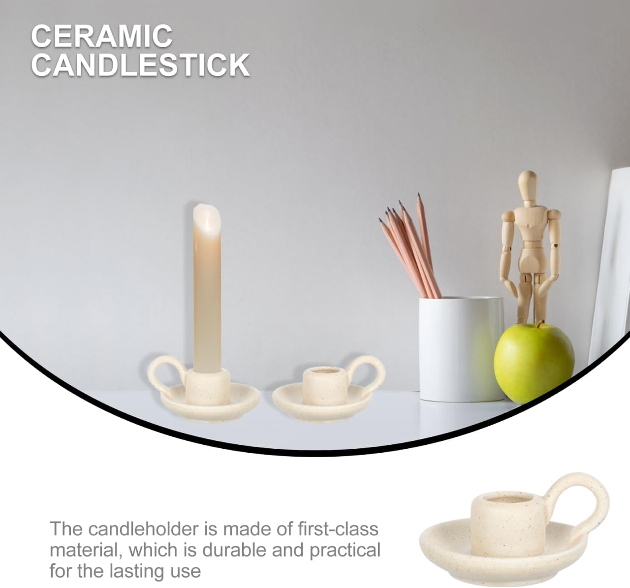 ,2Pcs Ceramic Candle Holder with Handle for Taper Candles, Set of 2,