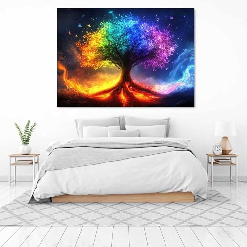 Tableau arbre de vie multicolore 30x50cm encadré pour salon - 3