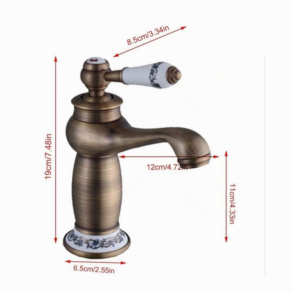 Robinet de lavabo rétro en laiton en céramique et robinet antique, robinet d'eau froide/chaude pour cuisine, salle de bain, laiton antique