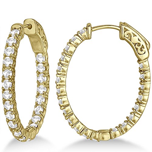 Small Oval-Shaped Diamond Hoop Earrings 14K Yellow Gold (2.94Ct) #TOP13