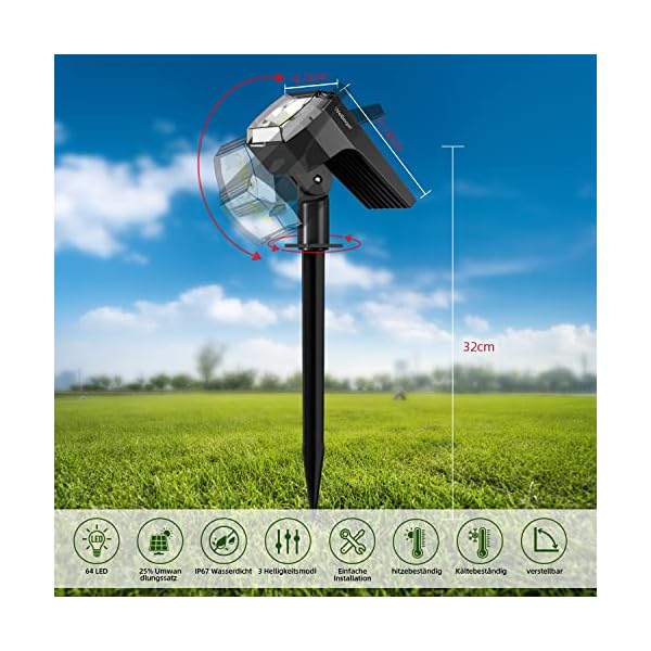 Solarlampen für Außen,64 LED-Lampen Kaltweiß,3 Helligkeitsmodi,IP67 Wasserdicht Solar Gartenleuchten für Außen,Haus, Hof, Garten, Weg – Bild 3