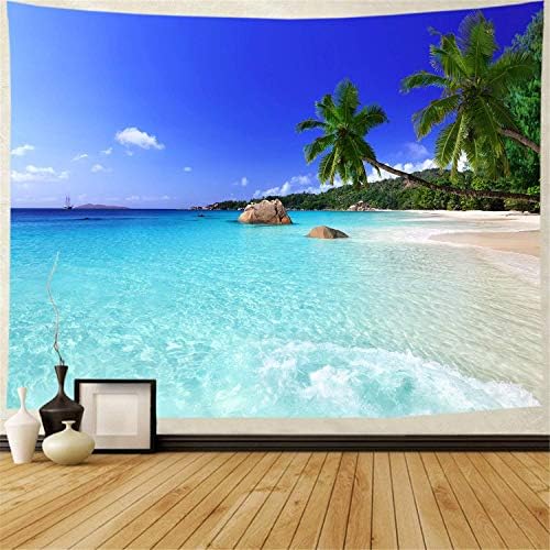 Racunbula Tapestry, X-Large Beach Wall Hanging, Bohemian Palm Tree Tapestry, Ocean Beach Art, 70.8x92.5in, Home Decor, Lightweight Polyester