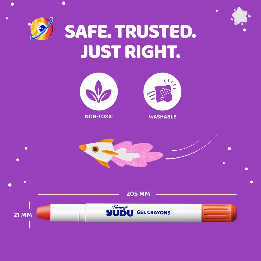 Fevicryl Yudu Gel Crayons | 12 Colours with 1 Brush | Smooth & Mess-Free Creative Art | Twistable, Washable & Water Soluble for Kids & Adults | Ideal Gift for Kids — Amazon image 7