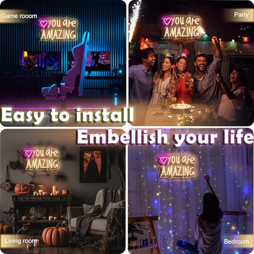 Image of You Are Amazing Neon Sign,Classroom Teen Room Wall decorations | Silicone Light Strips, Acrylic Sheets,USB Interface,Size: 13.6 in* 8.4 in,Wall Decorations in Classrooms and Teengirls' Rooms