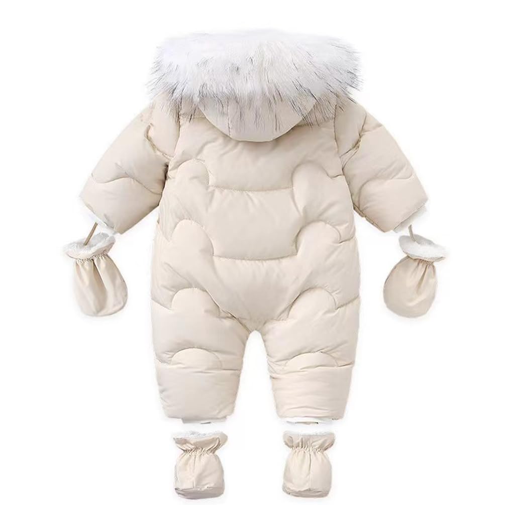 Baby Jungen Mädchen Winter Schneeanzug mit Handschuhen und Schuhen Kleinkind Strampler Kapuze Warm Baby Overall Overall mit Abnehmbarem Pelzbesatz