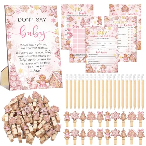 Image of Patelai Baby Shower Game Set 321 Pcs Pink Gingerbread Party Supplies