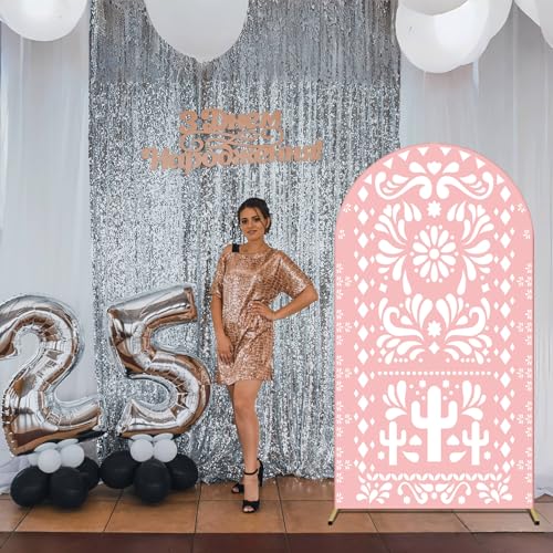Tingjoo Cielito Lindo Arch Backdrop for Baby Shower Mexican Talavera Wedding Party Stretchy Arch Stand Cover Double Side Banner Baptism Birthday Decoration Props(Only Cover)(3.3x6ft,Pink) by Tingjoo - Used condition - Image 2