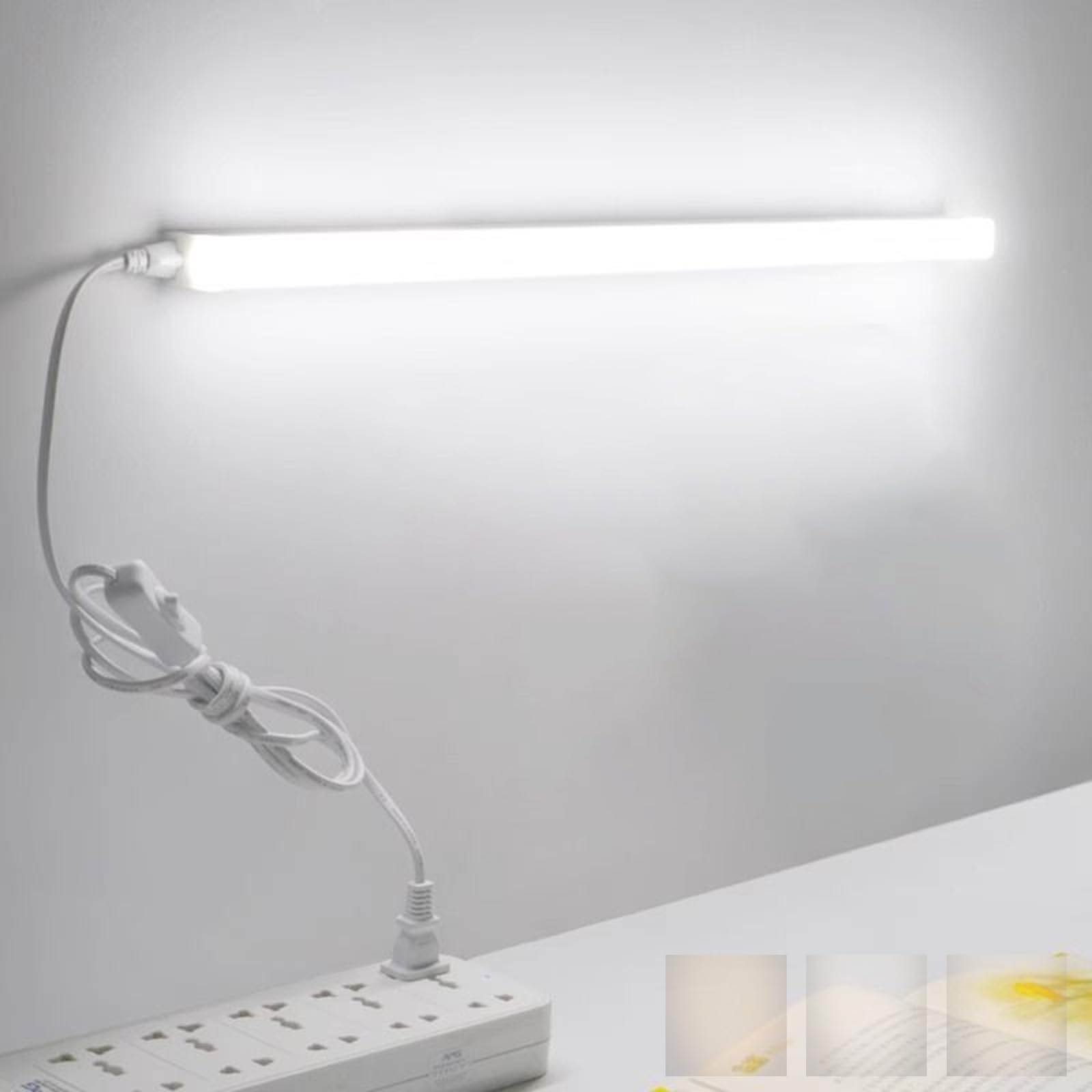 Biała lampa ścienna LED, długa, z przełącznikiem magnetycznym, ściemniana 3000K/4000K/6000K, nowoczesny minimalistyczny prostokątny design do wnętrz, idealna do wnętrz