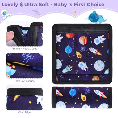Image of COOLBEBE Car Seat Straps Shoulder Pads for Baby Kids, Super Soft Velvet Seat Belt Covers for All Car Seats /Pushchair /Stroller /High Chair, Blue Space
