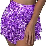 Flovel Rock mit Pailletten, Quaste, Bauchtanz, Hüfttuch, Rave-Kostüm, Fransenrock, Rave-Outfit für Frauen und Mädchen