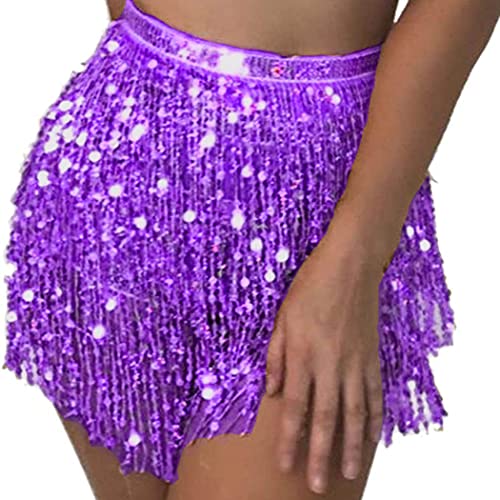 Flovel Rock mit Pailletten, Quaste, Bauchtanz, Hüfttuch, Rave-Kostüm, Fransenrock, Karneval-Rave-Outfit für Frauen und Mädchen