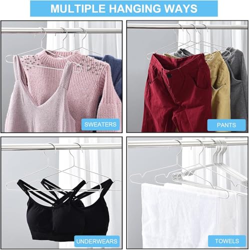 Image of Zollyss Cloth Hangers Stainless Steel | Heavy Duty Wire Hangers with Non Slip Grooves | 40 cm Ultra Thin Space Saving Wardrobe Organiser | Silver (Pack of 10)