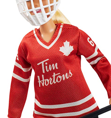 Muñeca Barbie Tim Hortons coleccionable con uniforme de hockey miniatura 3