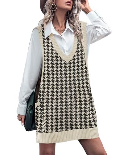 Image of HOTOUCH Women Sweater Vest Oversized V Neck Sleeveless Knit Pullover Ribbed Vest Dress with Pockets
