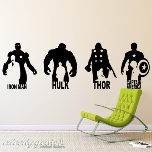 Marvel Avengers: Iron Man Hulk Thor Captain America Vinyl Wall Art Sticker DecalSmall- 30cm x 10cm -Black