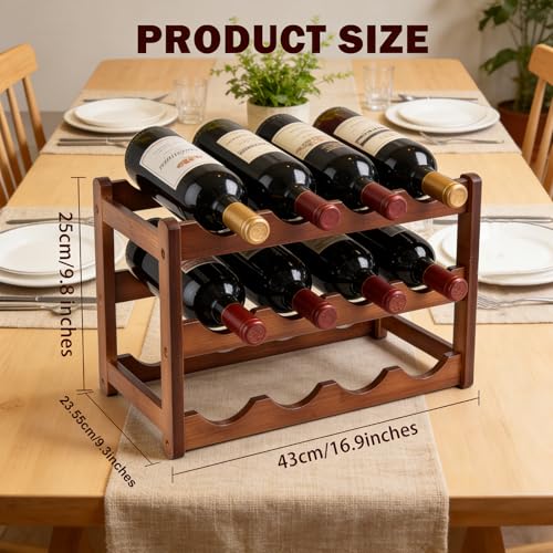 Wooden Wine Rack for 12 Bottles Wine,3 Tier Free Standing Wines Storage,Small Wine Racks Countertop,Standing Bottle Wine Shelf for Kitchen,Cabinet,Cupboard,Bar,Cellar(L43x W23.5x H25cm) - Image 3