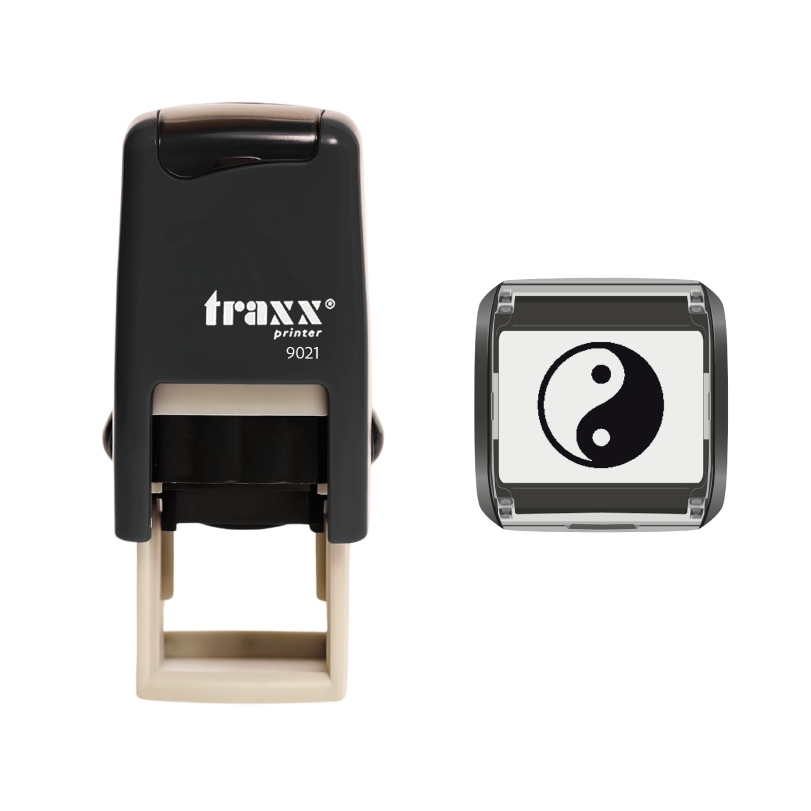 Traxx 9021 Loyalty Card Self Inking Rubber Stamp Business *A Black Yin Yang Design*