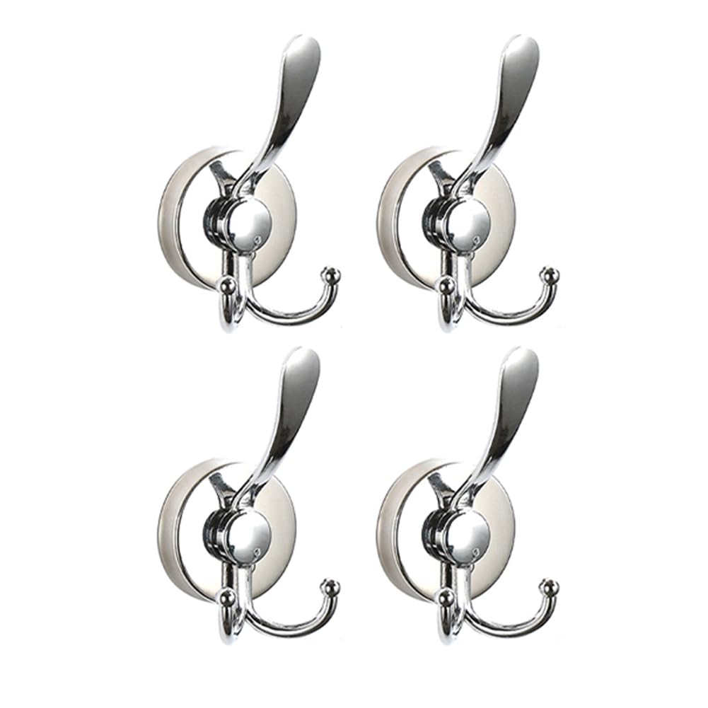 Ijsdnvjndx Silver 4Pcs Stainless Steel Sucker Double Hook Punch-Free Powerful Sucker Hook Reusable Rust-Proof Clothes Hook
