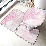 DADABULIU バスマット トイレマット 3点 セット タンクカバー 和風 桜 散る ピンク 浅い色 花見 お風呂マット 足ふきマット トイレカバー トイレセット マイクロファイバー 浴室 大判 おしゃれ 吸水性優れ 滑り止め 快適 かわいい