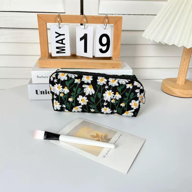 Image of Carry bloom Pencil Pouch Cute Pencil Case for Girls Aesthetic Pencil Bag with Zipper Pen Cases School Supplies Makeup Bag (5 floral daisy)