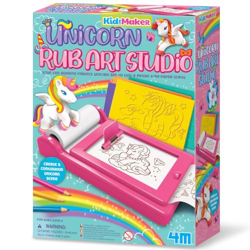 KidzMaker Unicorn Rub Art Studio, kit d trabalhos manuais para criar a arte perfeita de unicórnio, rolo de papel com 8 metros de comprimento, kit para meninos e meninas dos 4 aos 10 anos, rosa