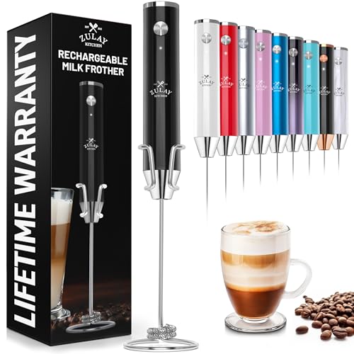 Zulay Kitchen Lux Rechargeable Milk Frother Handheld - Powerful 2-Speed Motor