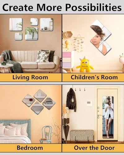 Image of Shatterproof Wall Mirror Full Length for Bedroom, Acrylic Gym Mirrors for Home, Extra Thick : 0.12 Inch, 4 PCS x 16 x 12 Inches, Workout Mirrors Safe for Kids, Over The Door, Long Wall Mounted Mirror