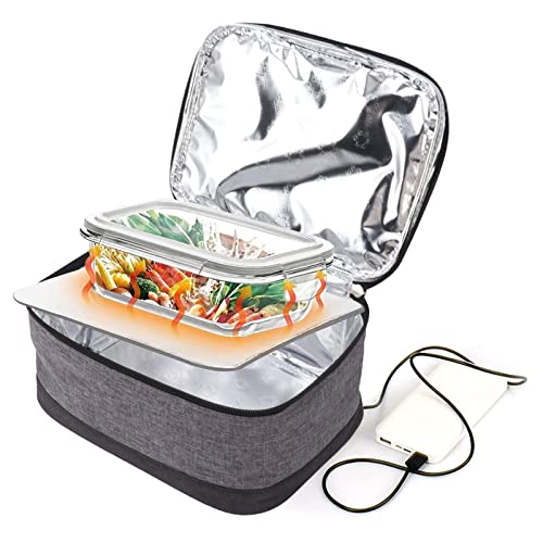 Natudeco Scaldavivande Portatile Borsa Per Il Pranzo con Riscaldamento USB Piccolo Forno Portatile Contenitore Per Il Riscaldamento degli Alimenti Elettrico Per Viaggi Ufficio Campeggio (Grigio)