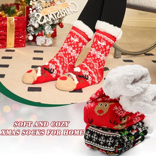 Moon Tree Women Fuzzy Socks - Thick Winter Warm With Grips, Thermal Lined Fluffy Xmas for Home - 3 Pack4