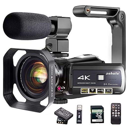 4K Video Camera Zohulu Camcorder, WiFi Vlogging Camera for YouTube with Microphone, 60FPS 48MP Ultra HD 16X Digital Zoom Night Vision Camera with IR Flashlight, Wide Angle Lens (2 Batteries Included)