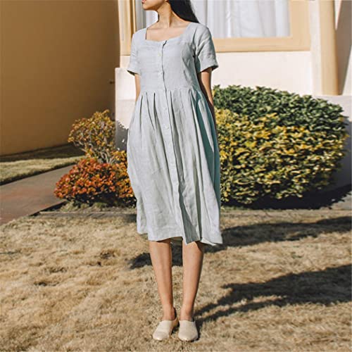 Robe d'été anti-transpiration en coton et lin jaune col carré M
