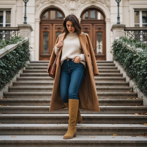 Image of CUSHIONAIRE Sawyer Genuine Leather Tall Chunky Heel Womens Boots - Pull On Casual Knee High Boots for Women