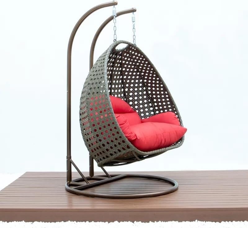 Image of Double Seater Hammock Swing Chair with Stand & Cushion | Heavy Duty Powder Coated Steel Frame | Outdoor Indoor Hanging Swing for Patio Balcony Garden Terrace Living Room (Brown-RED)