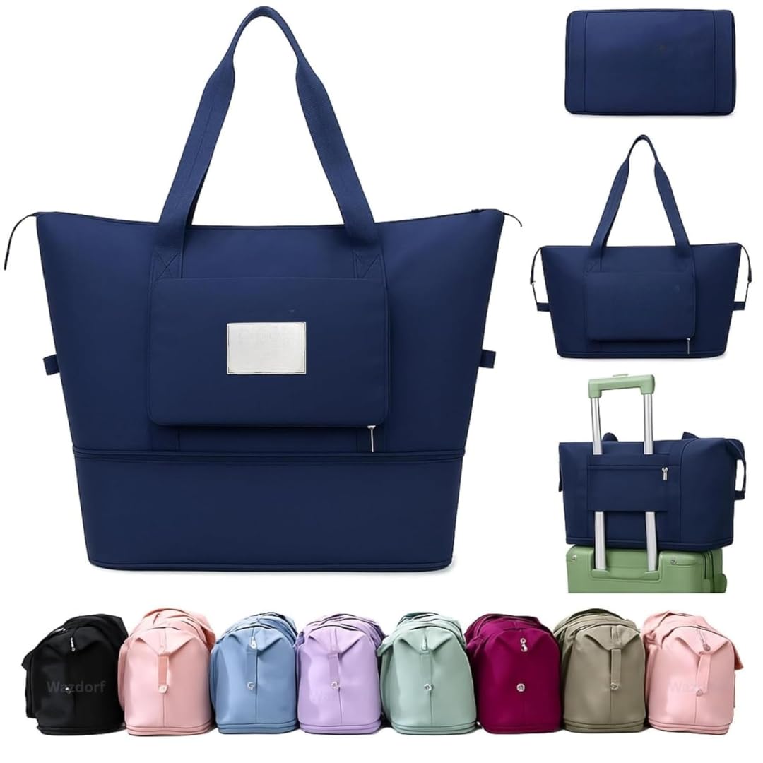 homfel Nylon 41L Expandable Travel Duffle Bag for Women | Foldable Waterproof Luggage Hand Bag | Lightweight Vanity Travel Bag for Ladies | Large Capacity Carry Bag for Trips & Daily Use (Dark Blue)-picture-31