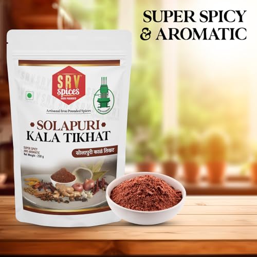 Image of SRV SPICES Solapuri Kala Tikhat Masala, Spicy, Smoky & Aromatic, Iron Pounded, Low Temperature Grinding 250gm Pack