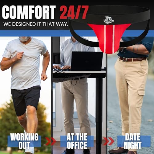 Real Men Nylon Mesh Jockstrap 3 Pack with ABCD Pouch - Black/Light Blue/Red4