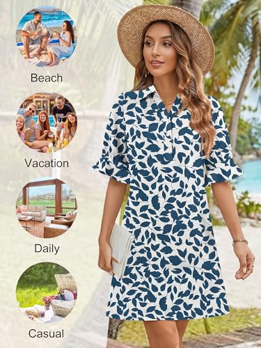 Image of FENSACE Womens Casual Shirt Dress Ruffle Sleeve Button Down Shift Summer Dresses with Pockets