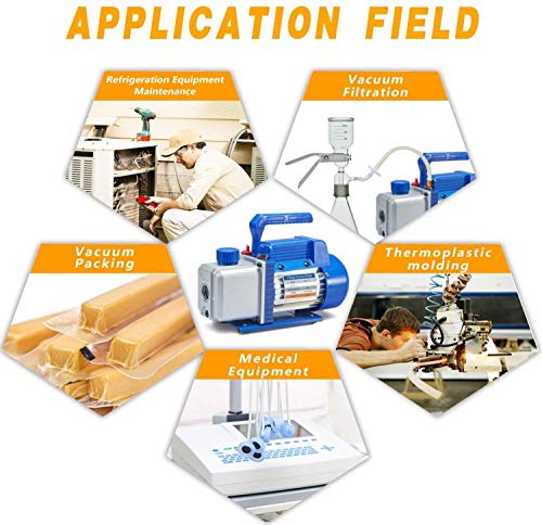 New Position 4.0 Cfm Single-Stage 5 Pa Rotary Vane Economy Vacuum Pump For Hvac Air Conditioner Refrigerant Food Packaging Milking 1/4" Flare Inlet Port Blue #TOP6