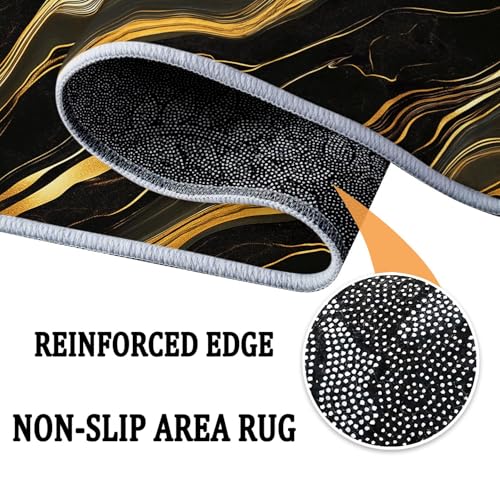 Tapete redondo 4 ft negro oro mármol bajo pelo miniatura 6