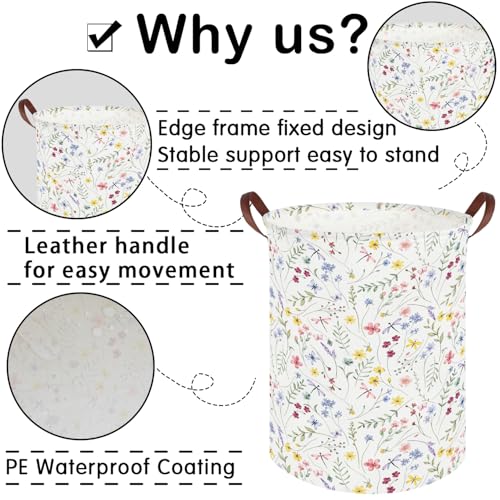 Image of Flower Laundry Hamper,Nursery Hampers,Waterproof folding Boho Flower Plants Kid Laundry Hamper with Handle,Clothes Organizer Basket,Gift Baskets,Room Decor(Butterfly flowers)